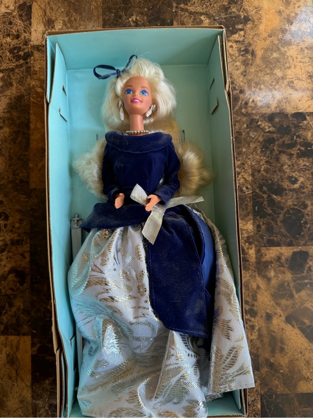 Blue and Silver Fashion Doll in Velvet Gown - Unknown Brand